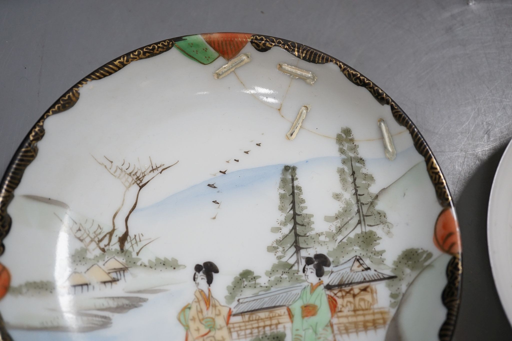 A group of Japanese porcelain tea wares and a rice bowl and cover